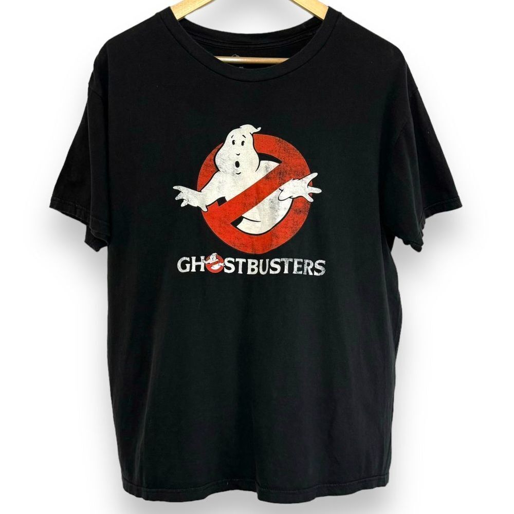 Mad‎ Engine Ghostbusters Graphic Vintage Logo Black Short Sleeve T-Shirt Men's L